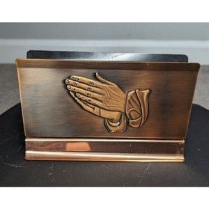 Coppercraft Guild Praying Hands Mail Letter Napkin Holder Stand Copper Christian
